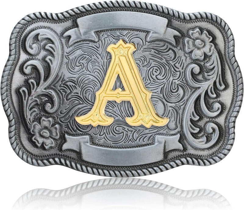 QQA Western Cowboy/Cowgirl Initial Belt Buckle Letter ABC to Z Upgrade Design for Men and Women - Image 1